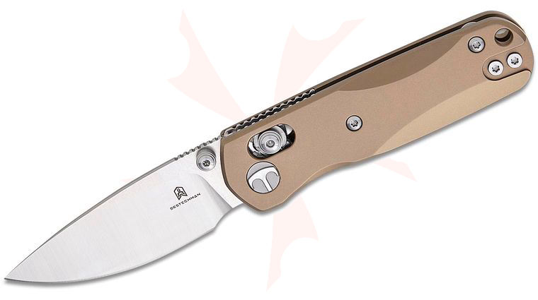 Bestechman Sprite B-Lock Folding Knife 2.36 inch M390 Two-Tone Drop Point Blade, Bronze Titanium Handles, Deep Carry Reversible Clip