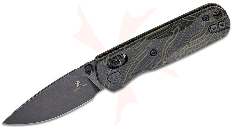 Bestechman Sprite B-Lock Folding Knife 2.36 inch M390 Black Stonewashed Drop Point Blade, Green/Black Side Cut G10 Handles, Deep Carry Reversible Clip