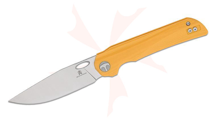 Bestechman Smuga Liner Lock Folding Knife 3.55 inch AEB-L Satin Drop Point Blade, Yellow G10 Handles