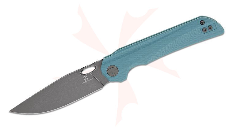 Bestechman Smuga Liner Lock Folding Knife 3.55 inch AEB-L Gray PVD Stonewashed Drop Point Blade, Blueish Gray G10 Handles