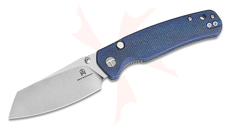 Bestechman Cicada's Wing Top Liner Lock Folding Knife 3.15 inch Satin Reverse Tanto Blade, Blue Micarta Handles