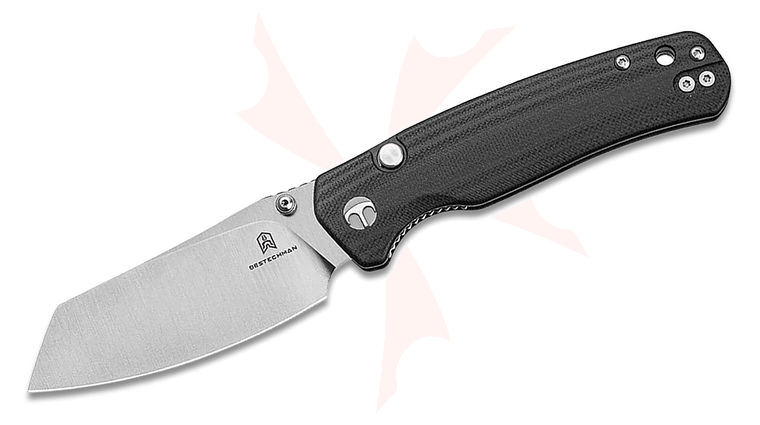 Bestechman Cicada's Wing Top Liner Lock Folding Knife 3.15 inch Satin Reverse Tanto Blade, Black G10 Handles