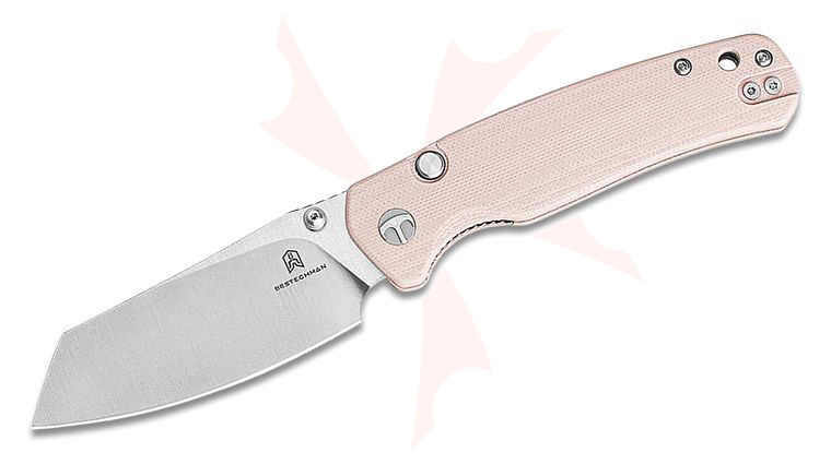 Bestechman Cicada's Wing Top Liner Lock Folding Knife 3.15 inch Satin Reverse Tanto Blade, Champagne G10 Handles