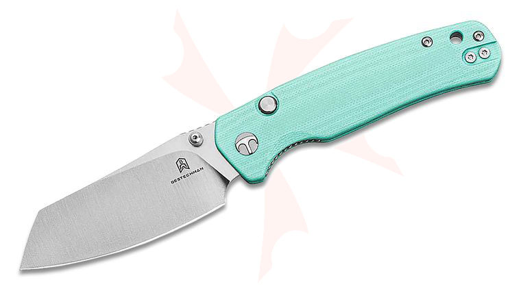 Bestechman Cicada's Wing Top Liner Lock Folding Knife 3.15 inch Satin Reverse Tanto Blade, Light Blue G10 Handles