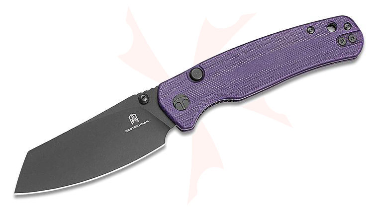 Bestechman Cicada's Wing Top Liner Lock Folding Knife 3.15 inch Black PVD Reverse Tanto Blade, Purple G10 Handles