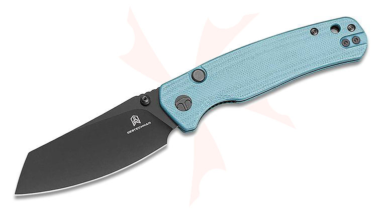 Bestechman Cicada's Wing Top Liner Lock Folding Knife 3.15 inch Black PVD Reverse Tanto Blade, Misty Blue G10 Handles