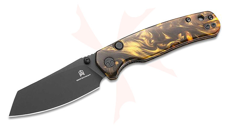 Bestechman Cicada's Wing Top Liner Lock Folding Knife 3.15 inch Black PVD Reverse Tanto Blade, Brown Resin Handles