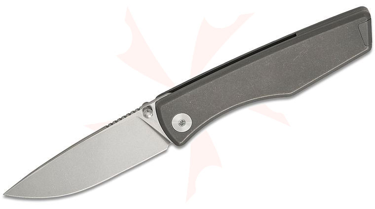 BIGiDESIGN The Overlook Frame Lock Folding Knife 2.75 inch M390 Stonewashed Drop Point Blade, Titanium Handles, Reversible Clip