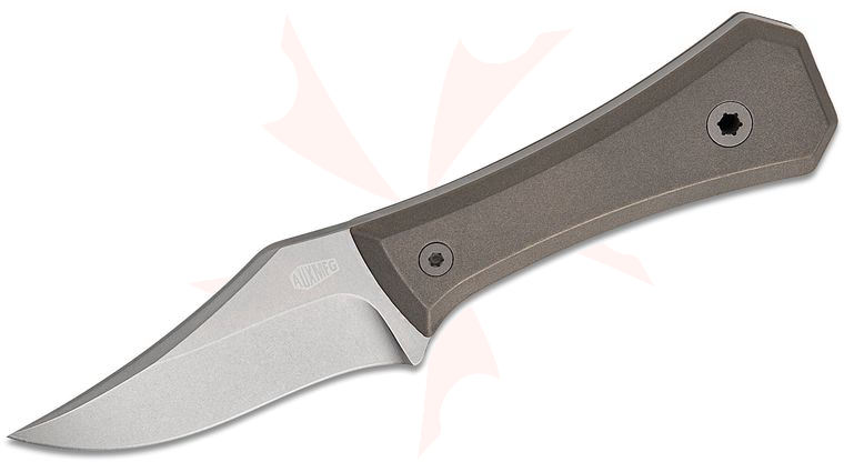 BIGiDESIGN AUX MFG Ti Pocket Bowie Fixed Blade Knife 2.8 inch M390 Stonewashed Bowie Blade, Stonewashed Titanium Handles, Two Kydex Pocket Sheaths