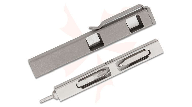 BIGiDESIGN Bit Bar Inline Titanium Screwdriver, 4.25 inch Closed, Stonewashed Titanium Handle, Internal Rare Earth Magnets