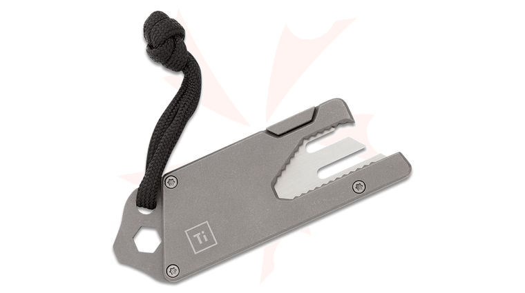 BIGiDESIGN Titanium Mini Pocket Tool Deluxe, 3 inch Overall, Stonewashed Titanium, Black Leather Sheath