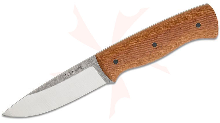 Big Chris Custom Knives Gup Fixed Blade Knife 4.375 inch MagnaMax Drop Point Blade, Natural Canvas Micarta Handles with Black Micarta Pins, Recon Kydex Sheath