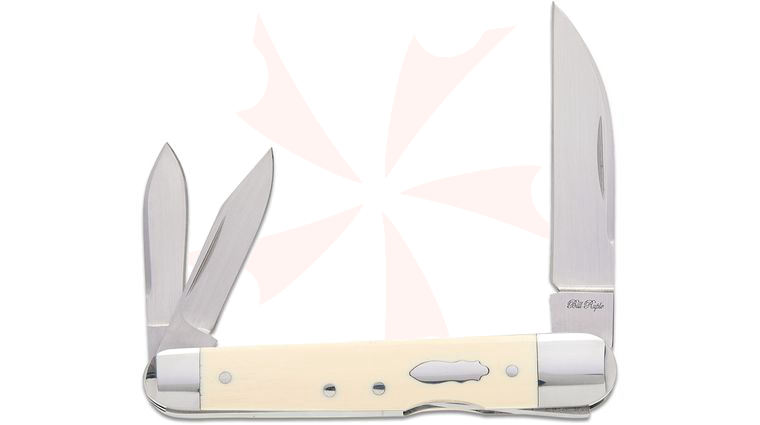 Bill Ruple Custom Lockback Whittler 3-Blade Folding Knife, CPM-154 Hand Rubbed Satin Blades, Ivory Handles with Integral Stainless Steel Bolsters