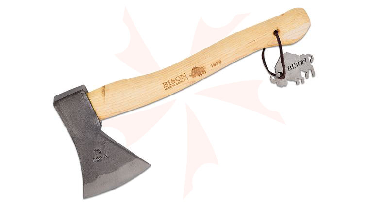Bison 1879 Hand Forged Universal Hatchet, 17.5 inch Overall, Hickory Handle, Leather Sheath