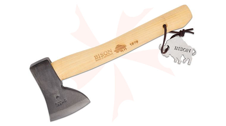 Bison 1879 Hand Forged Hunting Hatchet, 14 inch Overall, Hickory Handle, Leather Sheath