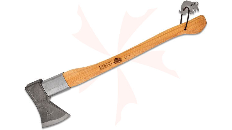 Bison 1879 Hand Forged Universal Axe, 29 inch Overall, Hickory Handle, Leather Sheath