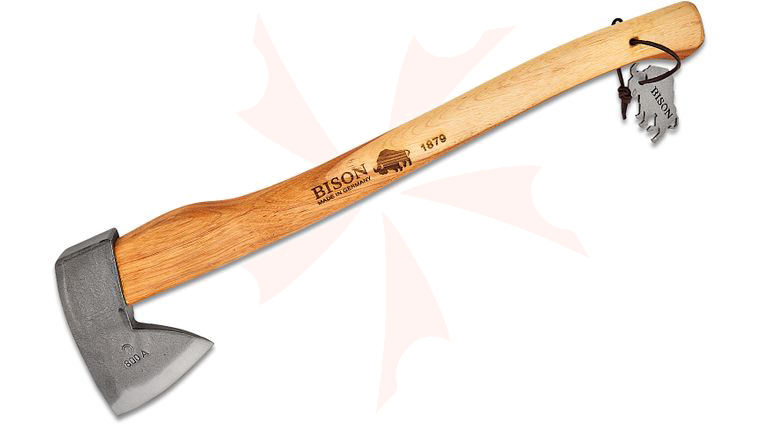 Bison 1879 Hand Forged Oberharzer Axe, 24 inch Overall, Hickory Handle, Leather Sheath