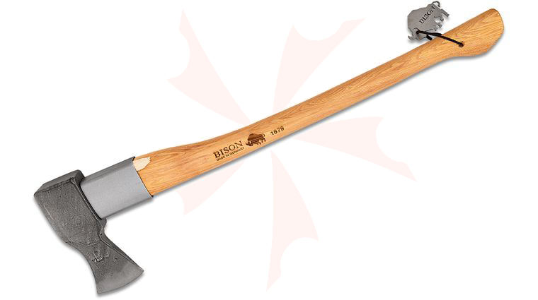 Bison 1879 Hand Forged Splitting Axe, 31.5 inch Overall, Hickory Handle, Leather Sheath