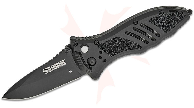 BLACKHAWK! CQD Small Folding Knife 3.25 inch D2 Black Drop Point Blade, Black FRN Handles with Textured Inserts