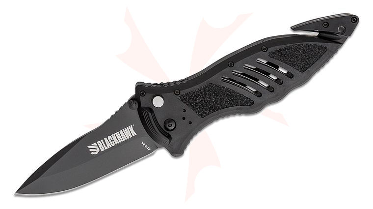 BLACKHAWK! CQD Large Folding Knife 3.75 inch Black Drop Point Blade, Black FRN Handles with Textured Inserts