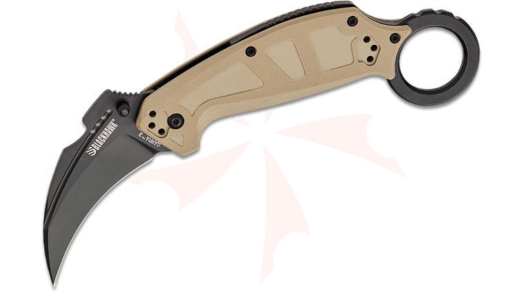 BLACKHAWK! Garra 3 Folding Karambit Knife 2.75 inch D2 Black Hawkbill Blade, Tan G10 Handles