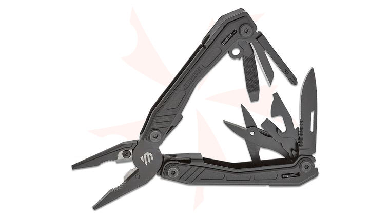 BLACKHAWK! EDC Multi-Tool 4.13 inch Closed, Black Stainless Steel with Black Zytel Onlays, Plastic Sheath