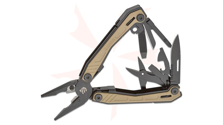 BLACKHAWK! EDC Multi-Tool 4.13 inch Closed, Black Stainless Steel with Tan Zytel Onlays, Plastic Sheath