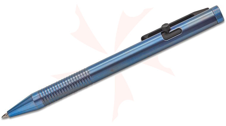 BLACKHAWK! Bolt Action Roller Ball Ink Pen, 5 inch Overall, Blue Anodized Titanium, Blue Gel Ink