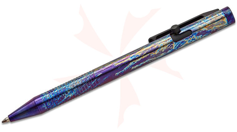 BLACKHAWK! Bolt Action Roller Ball Ink Pen, 5 inch Overall, Lightning Strike Anodized Titanium, Blue Gel Ink