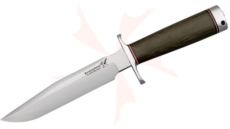 Blackjack Classic Model 7 Fixed 7 inch Blade, Green Canvas Micarta Handles with Pommel