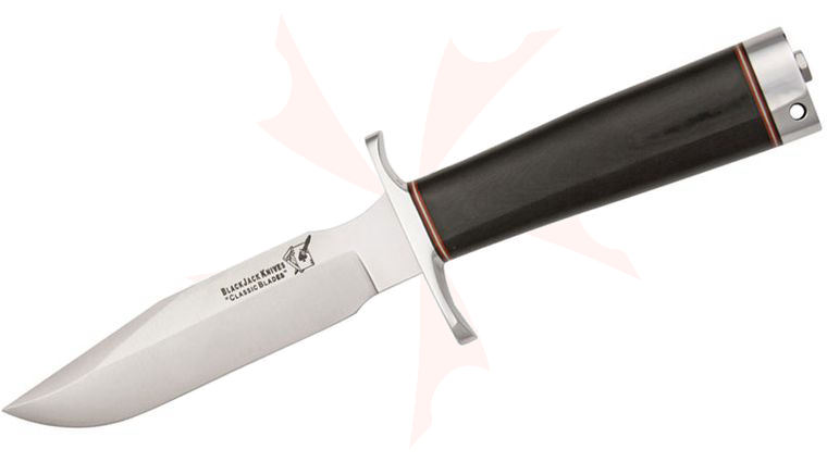 Blackjack Classic Model 5 Fixed 5-5/8 inch Blade, Black Micarta Handles with Pommel