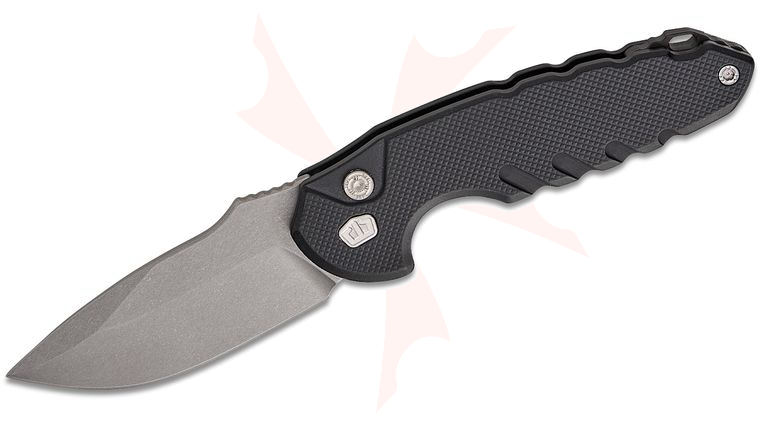 Blackside Customs Bad Idea Push Button AUTO Folding Knife 3 inch CPM-MagnaCut Stonewashed Drop Point Blade, Milled Black Aluminum Handles