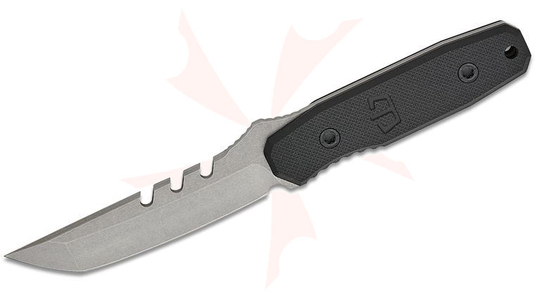 Blackside Customs Kimura Fixed Blade Knife 4.25 inch CPM-154 Stonewashed Tanto Blade with Reaper Spine, Milled Black G10 Handles, Kydex Sheath