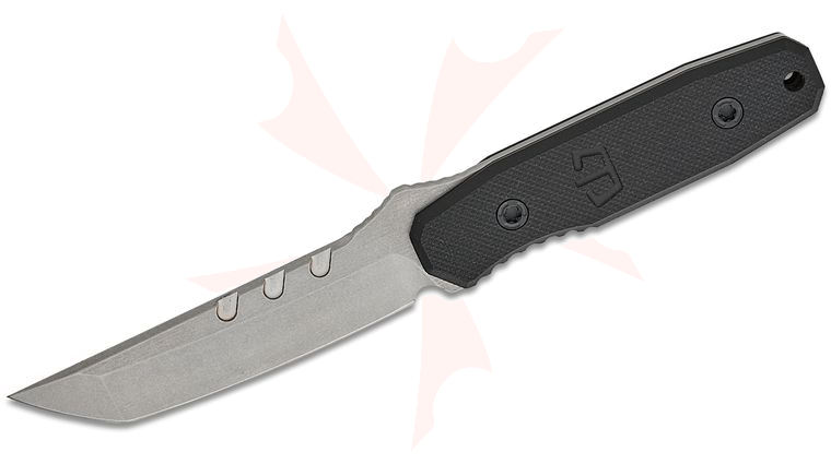 Blackside Customs Kimura Fixed Blade Knife 4.25 inch CPM-154 Stonewashed Tanto Blade, Milled Black G10 Handles, Kydex Sheath