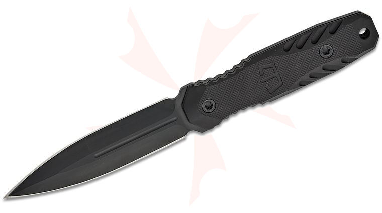 Blackside Customs Phase 7SDM Size Does Matter Triple Black Fixed Blade Knife 4.5 inch CPM-154 Black Cerakote Double Edge Dagger Blade, Milled Black Aluminum Handles, Kydex Sheath