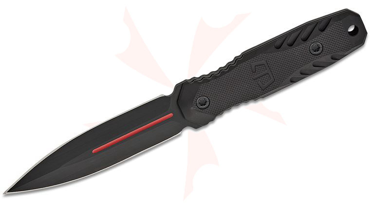 Blackside Customs Phase 7SDM Size Does Matter Triple Black/Redline Fixed Blade Knife 4.5 inch CPM-154 Black Cerakote Double Edge Dagger Blade with Thin Red Line, Milled Black Aluminum Handles, Kydex Sheath
