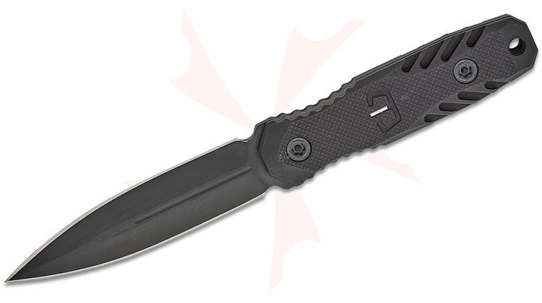 Blackside Customs Phase 7 Triple Black Fixed Blade Knife 3.625 inch PSB27 Tool Steel Black Cerakote Double Edge Dagger Blade, Milled Black Aluminum Handles with Tritium Inlays, Kydex Sheath