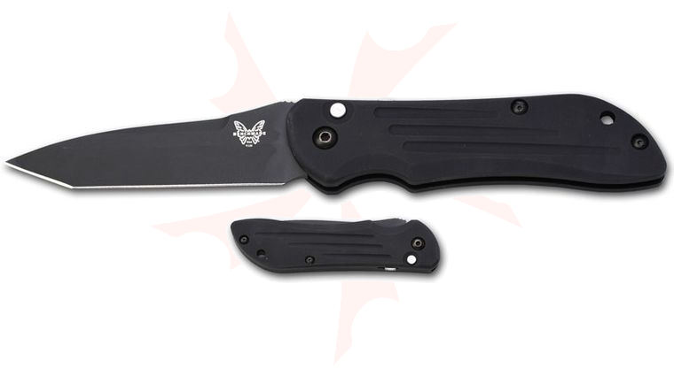 Benchmade 9100BK AUTO Stryker with Safety 3.7 inch Plain Edge Black Tanto Blade