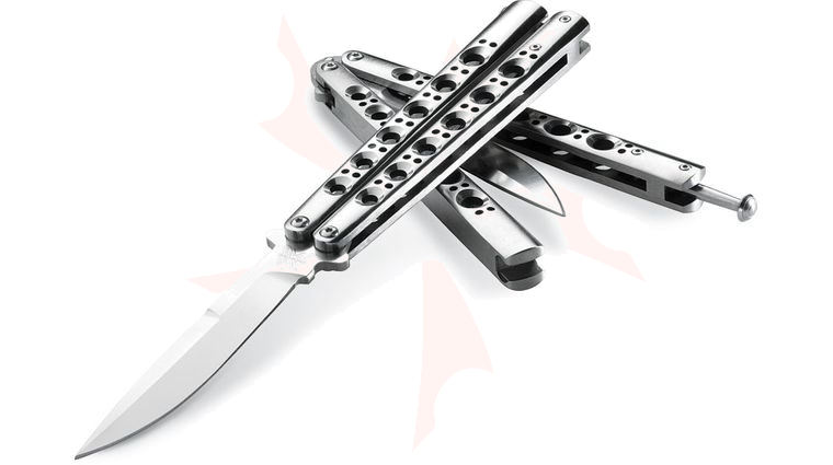 Benchmade 42 Balisong Butterfly Knife 4.2 inch Weehawk Plain Blade, Titanium Handles with Spring Latch