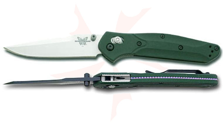 Benchmade Osborne Axis Lock Green Handle 3.4 inch Plain Edge Clip Blade