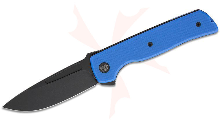 Bob Terzuola ATCF Lite Liner Lock Flipper Knife 2.88 inch Nitro-V Black Drop Point Blade, Blue G10 Handles