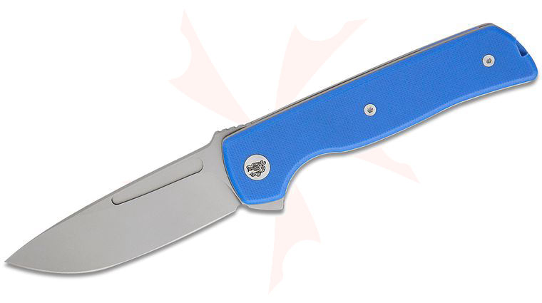 Bob Terzuola ATCF Lite Liner Lock Flipper Knife 2.88 inch Nitro-V Stonewashed Drop Point Blade, Blue G10 Handles