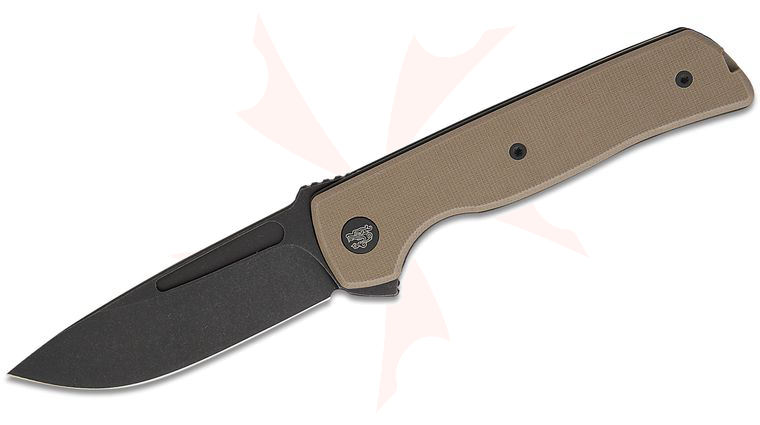 Bob Terzuola ATCF Lite Liner Lock Flipper Knife 2.88 inch Nitro-V Black Drop Point Blade, Tan G10 Handles