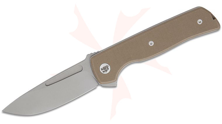 Bob Terzuola ATCF Lite Liner Lock Flipper Knife 2.88 inch Nitro-V Stonewashed Drop Point Blade, Tan G10 Handles