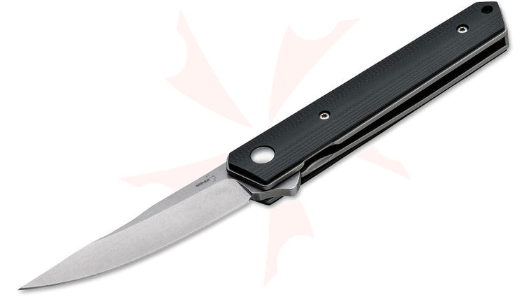 Boker Plus Burnley Kwaiken Mini Flipper 3 inch VG10 Stonewashed Plain Blade, Black G10 Handles