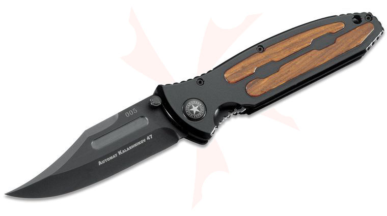 Boker Kalashnikov Folding Knife 4 inch Black Plain Blade, Aluminum Handles with Cocobolo Inlays