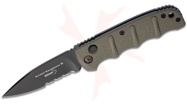 Boker Plus Automat Kalashnikov 74 Folding Knife 3.25 inch Black Combo Blade, OD Aluminum Handles (NOT an Automatic)