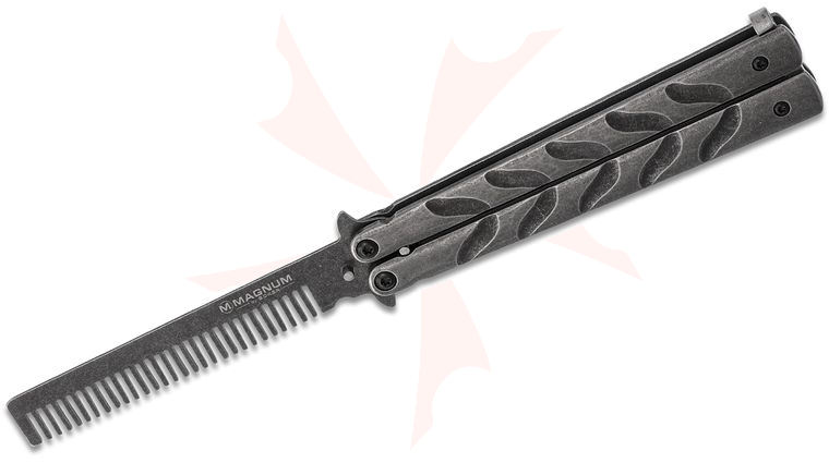 Boker Magnum Balicomb Butterfly Style Comb, Dark Stonewashed, Stainless Steel Handles