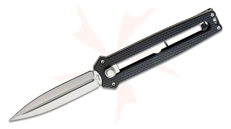 Boker Plus Slike Retractable Utility Dagger Knife 2.99 inch D2 Satin Spear Point Blade, Black G10 Handles