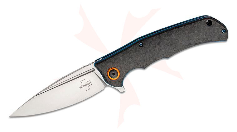 Boker Plus Nubilum Flipper Knife 3.58 inch D2 Satin Drop Point Blade, Marble Carbon Fiber Handles with Blue Liners